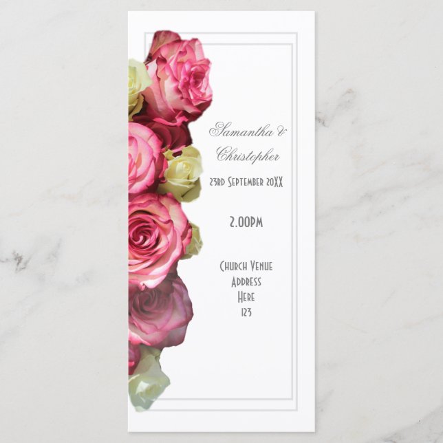 Florales rosarotes Kirchenhochzeitsprogramm Programm (Vorderseite)