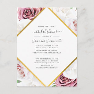 Florales Roségold Geometrisches Modernes Brautabsc Einladungspostkarte