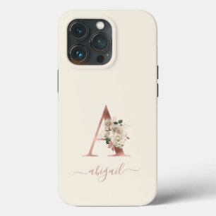 Florales Roségold-Monogramm Buchstabe "A" Elfenbei Case-Mate iPhone Hülle