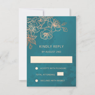 Florales Roségold-Teal-Hochzeits-RSVP RSVP Karte