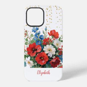Florales Rot Blau Gold Glitter Wildblumen iPhone 12 Pro Hülle