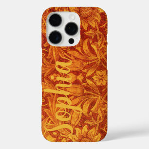 Florales Rot und Goldgelb Wm Morris Namen hinzufüg iPhone 16 Pro Hülle