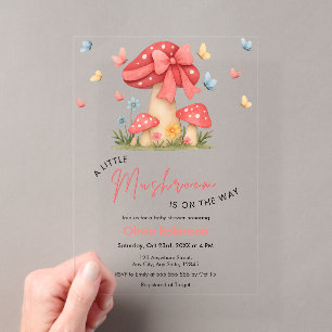 Florales rotes Band Ein kleiner Pilz-Baby-Party Acryleinladungen
