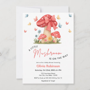 Florales rotes Band Ein kleiner Pilz Baby Shower Einladung