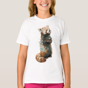 Florales Rotpanda-Wasserfarben-Tier Kinder T-Shirt