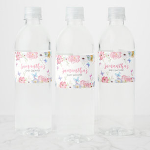Florales Schmetterlings-Baby-Shower Wasserflaschenetikett