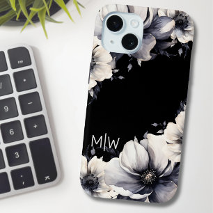 Florales Schwarz-Weiß-Monogramm Case-Mate iPhone Hülle