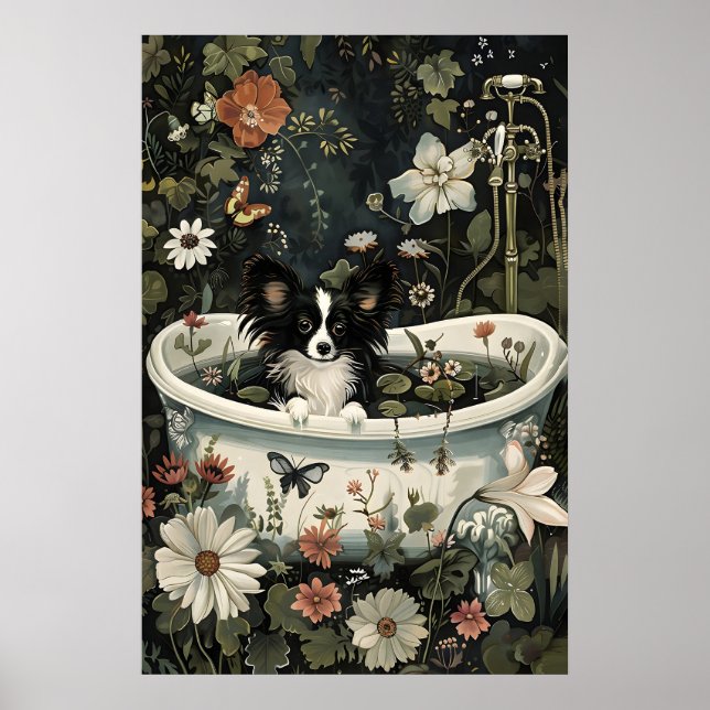 Florales schwarzes Papillon-Badezimmer-Print, bota Poster (Vorne)