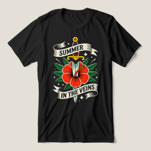Florales Schwert-Emblem Lebendiger Hibiskus-Somm Tri-Blend Shirt