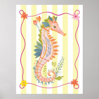 florales Seepferdchen funky Wandkunstposter Poster
