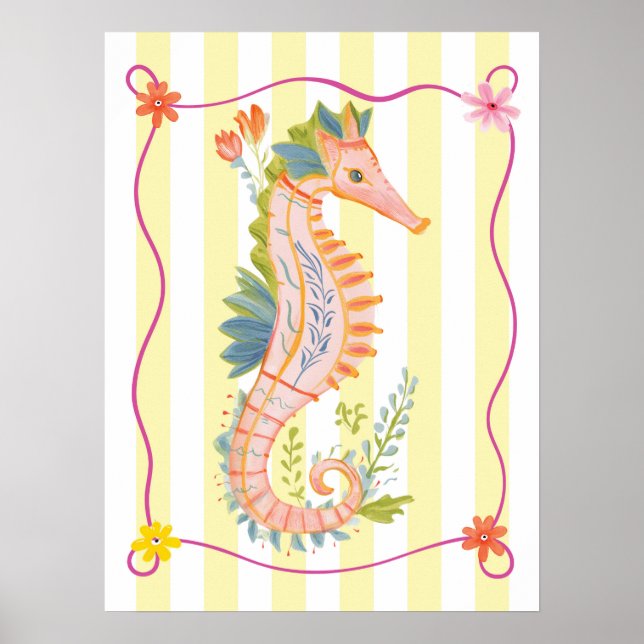 florales Seepferdchen funky Wandkunstposter Poster (Vorne)