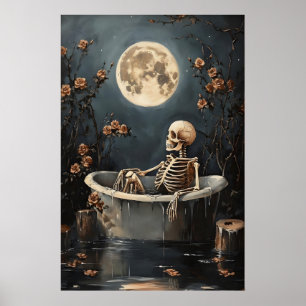 Florales Skelett beim Baden Druck, Dunkel Poster