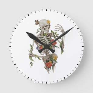 Florales Skelett Schmetterling Botanische Kunst To Runde Wanduhr