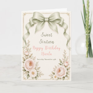 Florales Smaragdgrün Coquette-Schleife Sweet Sixte Karte