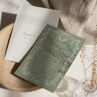 Florales Smaragdgrünes Garten-Monogramm Boho-Hochz Einladung