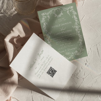 Florales Smaragdgrünes Garten-Monogramm-QR-Code-Ho Einladung