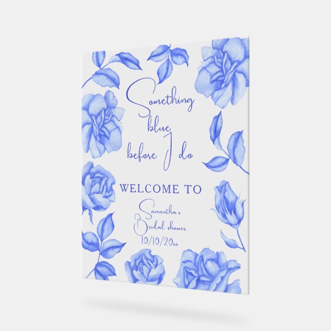 Florales Something Blue Brautparty Willkommen Acrylschild (Winkel)