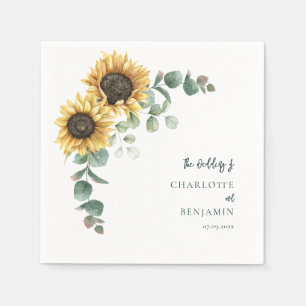 Florales Sonnenblumen-Eukalyptus-Script-Hochzeitsp Serviette