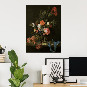 Florales Stillleben Blumen in Vase, Vintage Barock Poster
