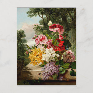 Florales Stillleben, feine Kunstmalerei, 1865 Postkarte
