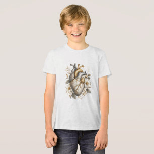 florales süßes anatomisches Herz Gold und Grau Tri-Blend Shirt