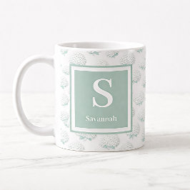 Florales Teal-Hortensien-Monogramm Kaffeetasse