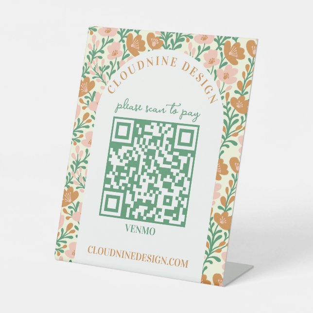 Florales Tor Pink Grün SCAN TO PAY QR CODE Sockelschild (Vorderseite)