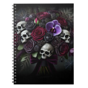 Florales Totenkopf-Blumenarrangement Dunkles Gothi Notizblock