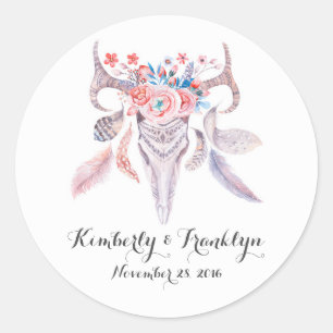 florales Totenkopf Boho Vintage Hochzeit Runder Aufkleber