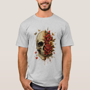 Florales Totenkopf-Gothic-Art   Vintage-Totenkopf  T-Shirt