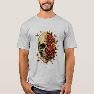 Florales Totenkopf-Gothic-Art | Vintage-Totenkopf T-Shirt