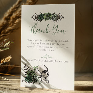 Florales Totenkopf Grün Rosen Gothic Brautparty Dankeskarte