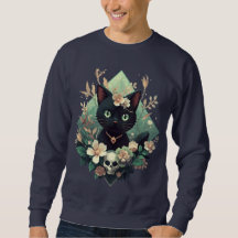 Florales Totenkopf-Pixel-Art einer schwarzen Katze