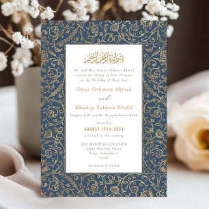 Florales Vintage Gold & Blau Islamisches Muslim Ho Einladung