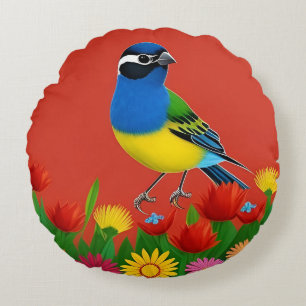 🌸 Florales Vogel Cottagecore-Homedekor 🐦 Rundes Kissen
