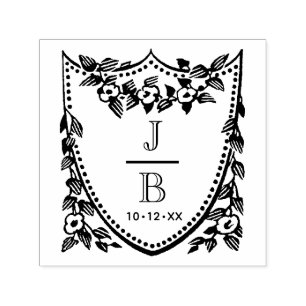 Florales Wappen 2 Anfangsbuchstaben Hochzeitsmonog Permastempel