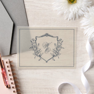 Florales Wappen Cream Navy Monogramm Hochzeits-Ove