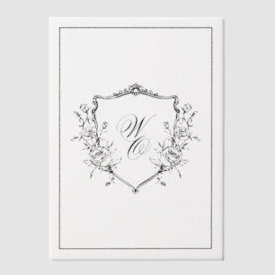 Florales Wappen Cream Schwarzes Monogramm Hochzeit