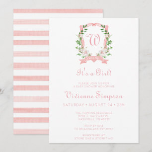Florales Wappen It's A Girl Baby Shower Einladung
