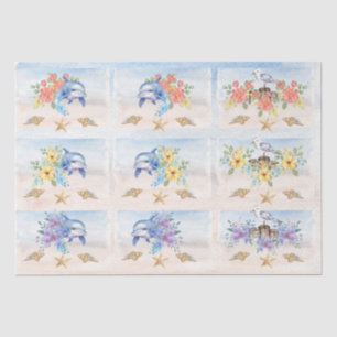 Florales Wasserfarben-Delfine & Schnepfenvögel-Dec Seidenpapier