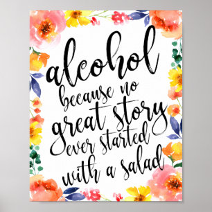 Florales Wasserfarben-Hochzeits-Alkohol-Schild 8x1 Poster