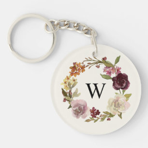 Florales Wasserfarben-Kranz-Monogramm Beige Schlüsselanhänger