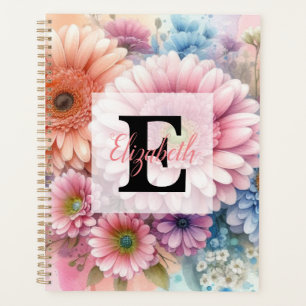 Florales Wasserfarben-Monogramm rosa Gerbera-Daisi Planer