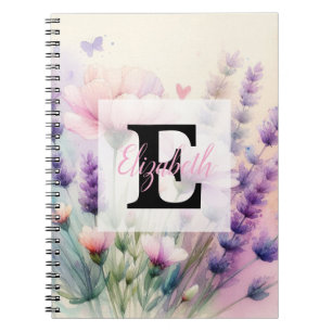 Florales Wasserfarben-Monogramm rosa lila lavendel Notizblock
