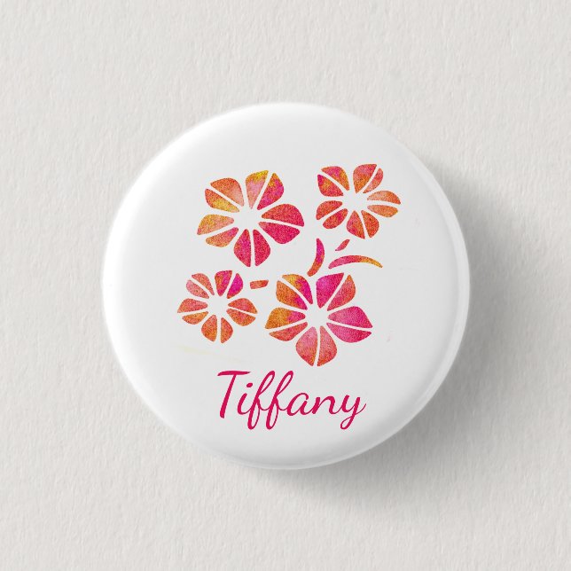Florales Wasserfarben-Pink-Gelb-Benutzerdefiniert  Button (Vorderseite)