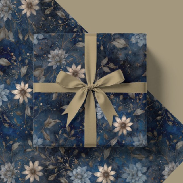 Florales Weihnachtsgeschenk in Mitternachtsblau un Geschenkpapier (Von Creator hochgeladen)