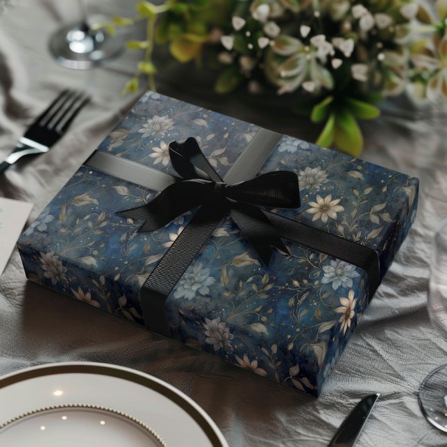 Florales Weihnachtsgeschenk in Mitternachtsblau un Geschenkpapier Set (Von Creator hochgeladen)