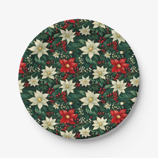 Florales Weihnachtsmuster  Pappteller (Vorderseite)