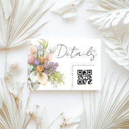 Florales Weiß QR-Code Hochzeitsdetails Begleitkarte