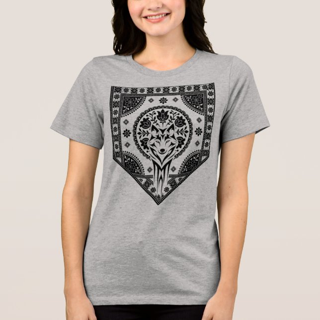 Florales Wolfswappen Tri-Blend Shirt (Vorderseite)